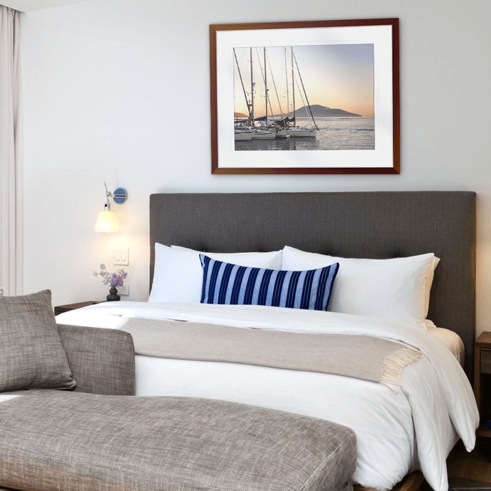 red sunset wall art - wall mounted in wood frame