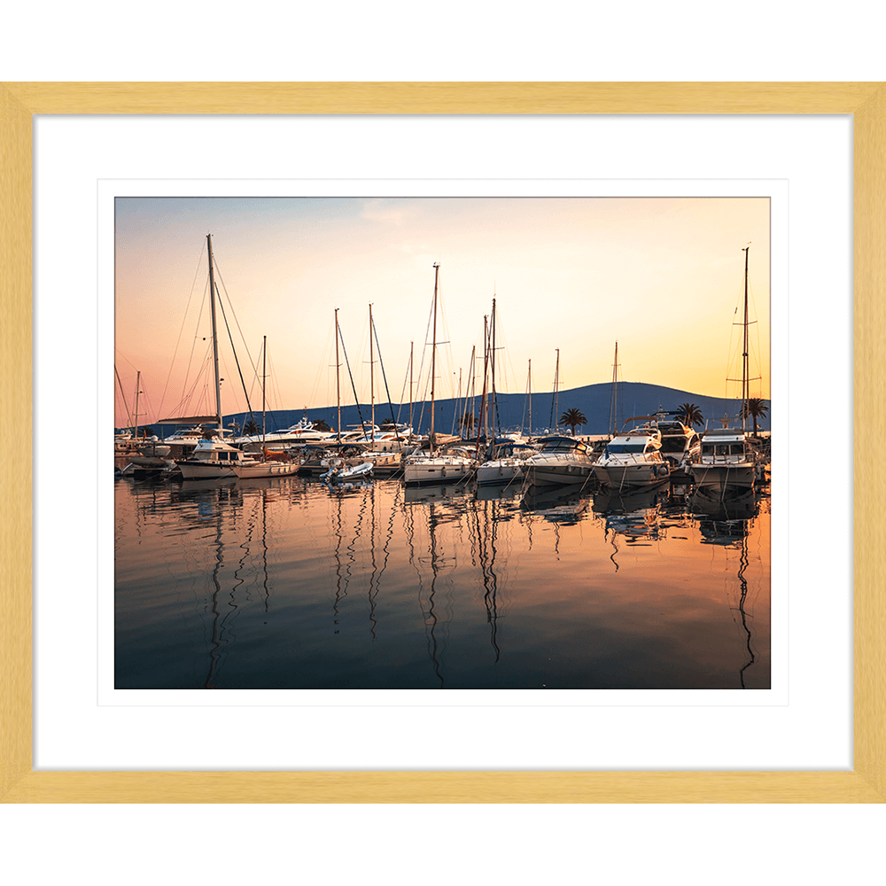 red sunset wall art -  gold frame