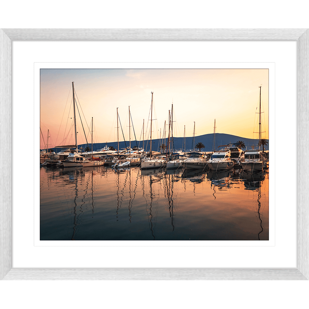 red sunset wall art - silver frame