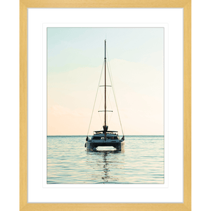 sailing boat photo - sunset wall art painting 05 in gold frame
