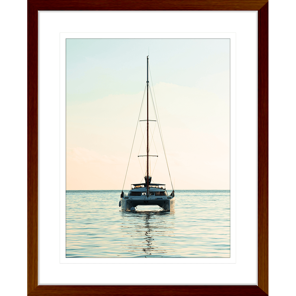 sailing boat photo - sunset wall art painting 05 in wood frame