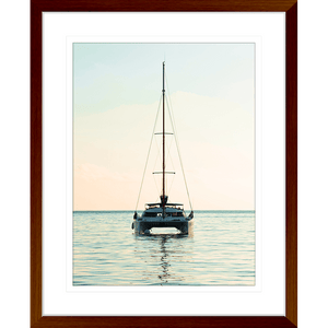 sailing boat photo - sunset wall art painting 05 in wood frame