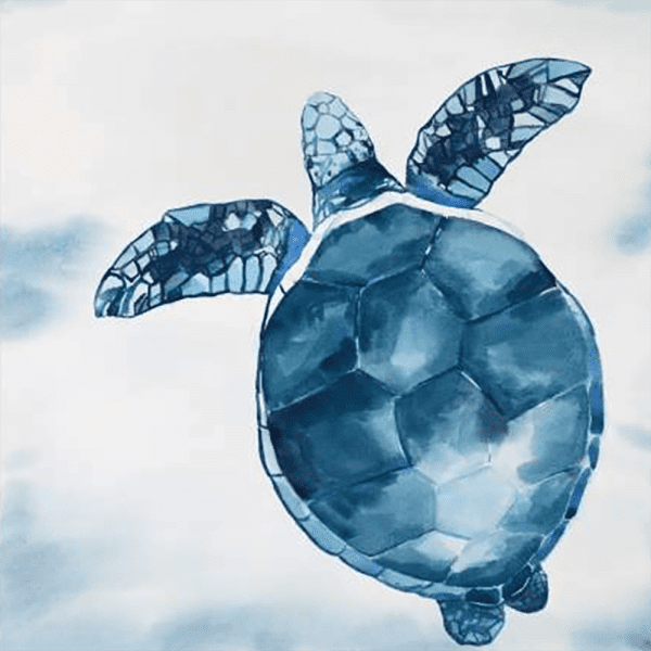 A hand-painted, turtle artwork print on canvas featuring vibrant ocean colours.