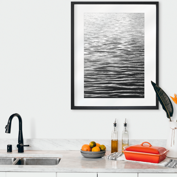 black and white wall art australia of the vast ocean glistening with sunshine - Hidden Cove 05 - Studio Collection from Mis Wall Art wall mounted