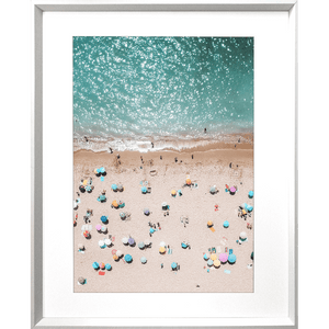 coastal wall art, vacanza studio wall art, beach photography, holiday prints, umbrellas at the beach photo, coastal wall art, white framed beach wall art photo