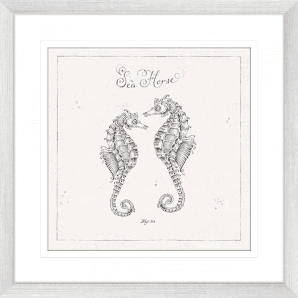 Black and White Wall Art Australia - Underwater Life 02- Platinum Collection of two hand drawn seahorses - in silver frame