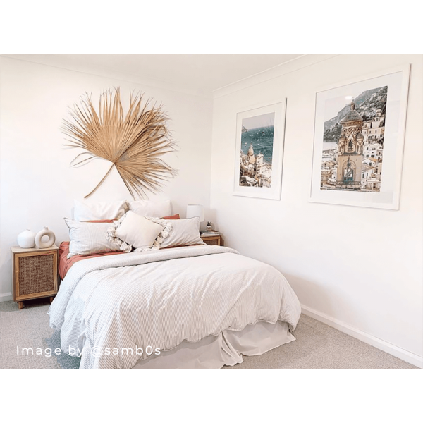 Amalfi coast photos in Italy in a white painted bedroom