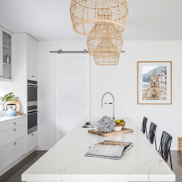 Amalfi coast photo in Italy in a white kitchen
