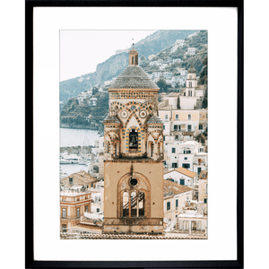  Amalfi Coast Photo  in Italy in g grey blue and tan against the backdrop of the ocean- black frame