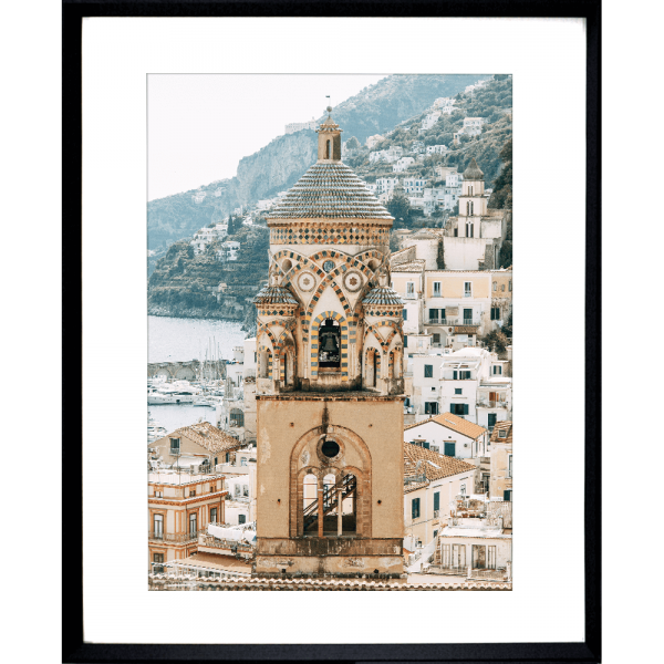  Amalfi Coast Photo  in Italy in g grey blue and tan against the backdrop of the ocean- black frame