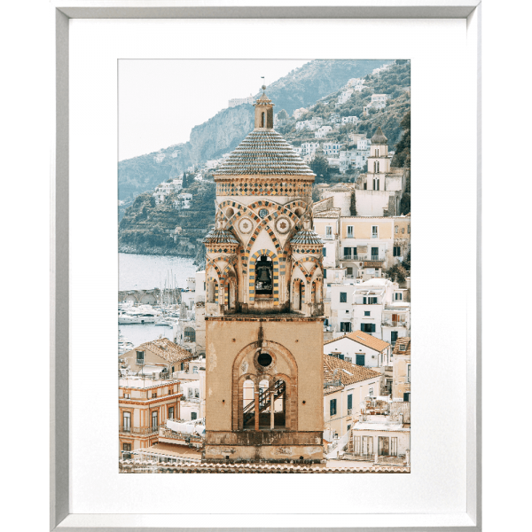  Amalfi Coast Photo in Italy in g grey blue and tan against the backdrop of the ocean