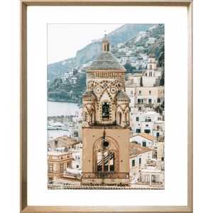  Amalfi Coast Photo in Italy in g grey blue and tan against the backdrop of the ocean- gold frame