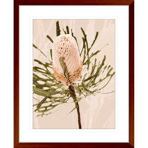 Wood framed Australian Native Wall Art featuring the Australian wattle tree in pale pinks, olive green and neutral tones