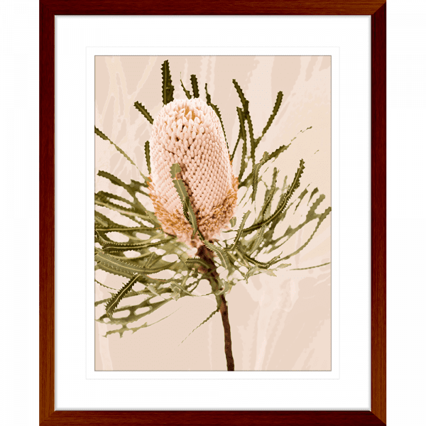 Wood framed Australian Native Wall Art featuring the Australian wattle tree in pale pinks, olive green and neutral tones