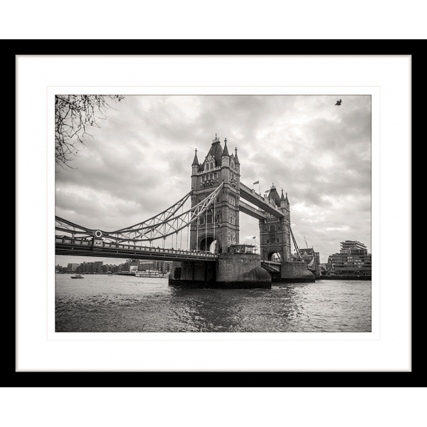 Black and White Wall Art of historic bridge over water- Clarity 02 - Standard Collection in black frame