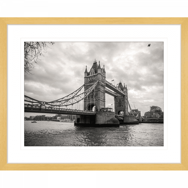 Black and White Wall Art of historic bridge over water- Clarity 02 - Standard Collection in cashew frame