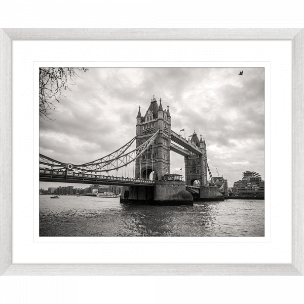 Black and White Wall Art of historic bridge over water- Clarity 02 - Standard Collection in silver frame