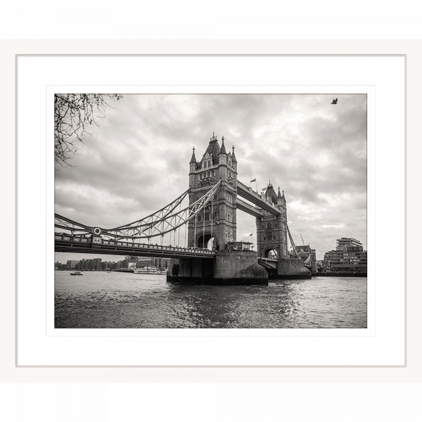 Black and White Wall Art of historic bridge over water- Clarity 02 - Standard Collection in white frame