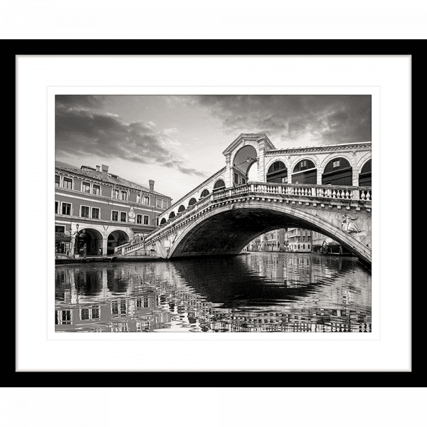 Black and White Wall Art - Clarity 05 - Standard Collection of European wall art of a brick cobbled bridge in black frame