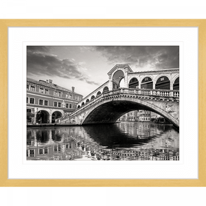 Black and White Wall Art - Clarity 05 - Standard Collection of European wall art of a brick cobbled bridge in cashew frame