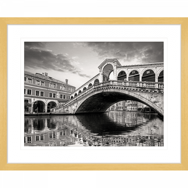 Black and White Wall Art - Clarity 05 - Standard Collection of European wall art of a brick cobbled bridge in cashew frame