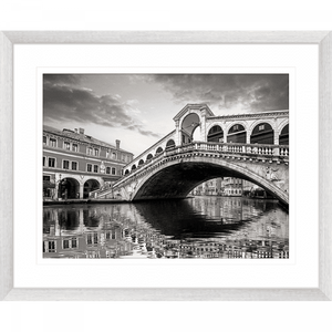 Black and White Wall Art - Clarity 05 - Standard Collection of European wall art of a brick cobbled bridge in silver frame