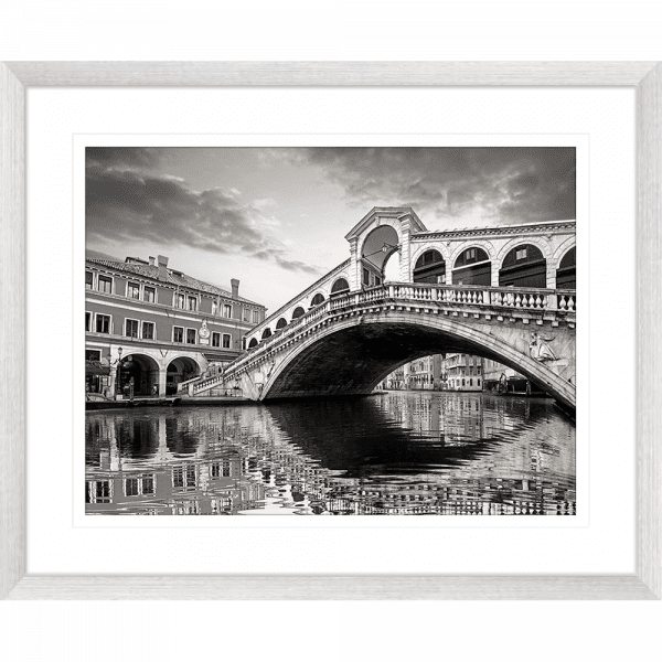 Black and White Wall Art - Clarity 05 - Standard Collection of European wall art of a brick cobbled bridge in silver frame