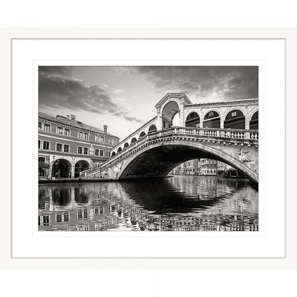 Black and White Wall Art - Clarity 05 - Standard Collection of European wall art of a brick cobbled bridge in white frame