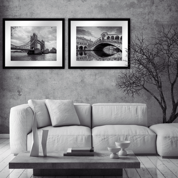 Black and White Wall Art of historic bridge - Clarity 02 - Standard Collection wall mounted in lounge