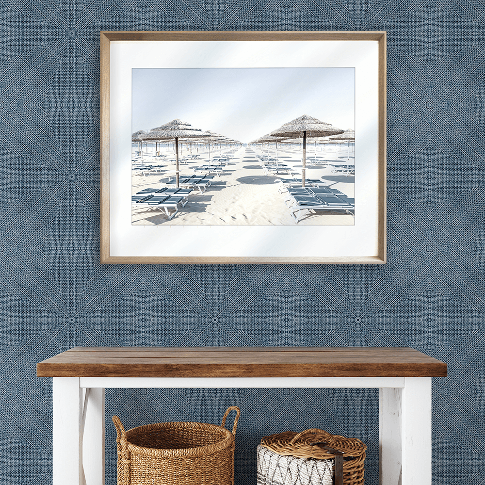 Beach Wall Art by Nissa La Bella 01 - Studio Collection wall mounted on blue wallpaper