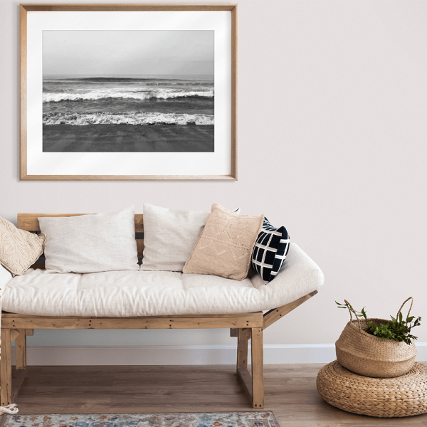 Black and White Photo of the beach - Hidden Cove 03 - Studio Collection from Mis Wall Art in cashew frame wall mounted