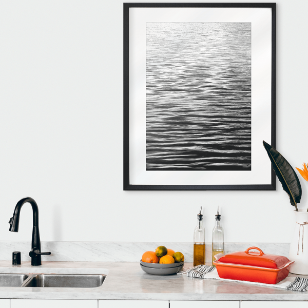 Black and White Photo of the vast ocean glistening with sunshine - Hidden Cove 05 - Studio Collection from Mis Wall Art wall mounted