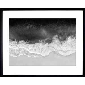 Black and White Photo of the vast ocean crashing into shore - Hidden Cove 06 - Studio Collection from Mis Wall Art in black frame