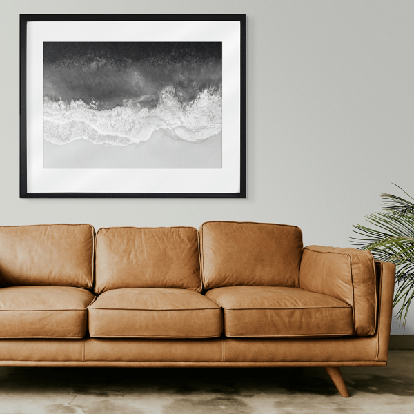 Black and White Photo of the vast ocean crashing into shore - Hidden Cove 06 - Studio Collection from Mis Wall Art wall mounted