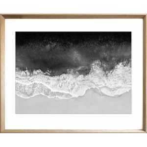 Black and White Photo of the vast ocean crashing into shore - Hidden Cove 06 - Studio Collection from Mis Wall Art in cashew frame