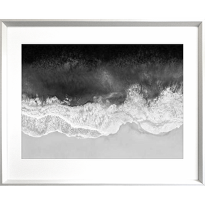 Black and White Photo of the vast ocean crashing into shore - Hidden Cove 06 - Studio Collection from Mis Wall Art in white frame